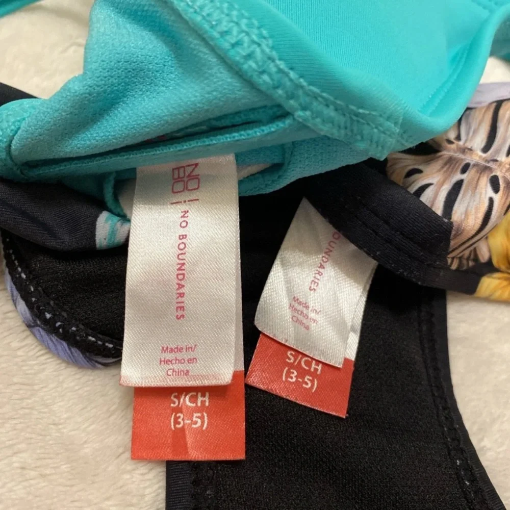 No Boundaries Seafoam Bikini with Floral Black Bottom